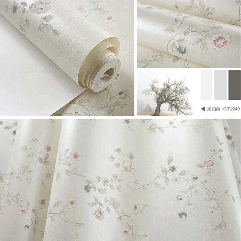 Roll Wallpaper American Garden Bedroom Wallpaper Romantic And Fresh Non-woven Vine Flower Living Room Wallpaper W142