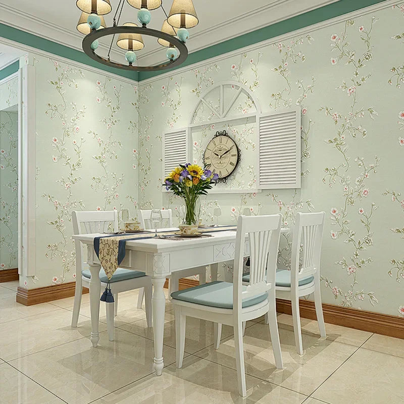 Roll Wallpaper American Garden Bedroom Wallpaper Romantic And Fresh Non-woven Vine Flower Living Room Wallpaper W142